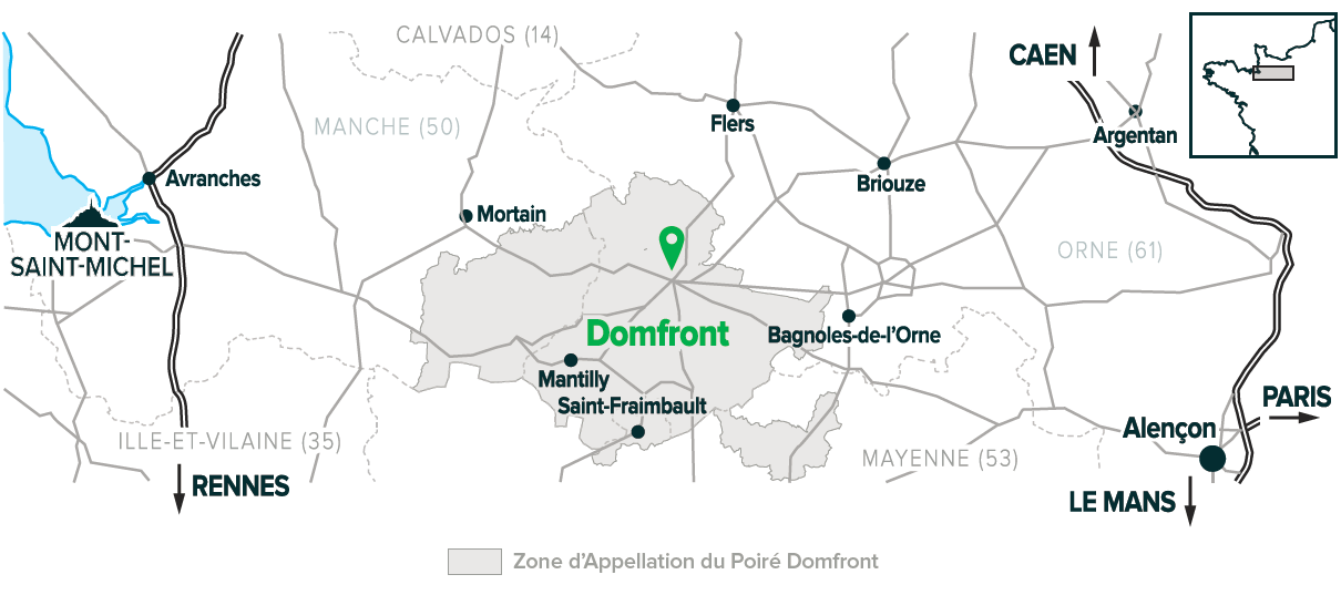 Carte de la zone d'appellation du Poiré Domfront AOP